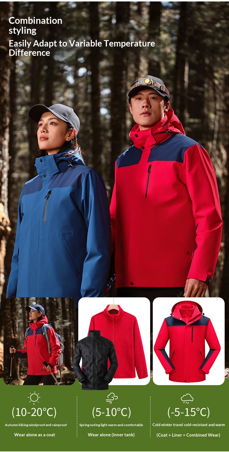 New High-Cost-Performance Solid Color Block Three-in-One Genuine Jacket With Optional Silver Fox Down Inner Liner And_voghion.com