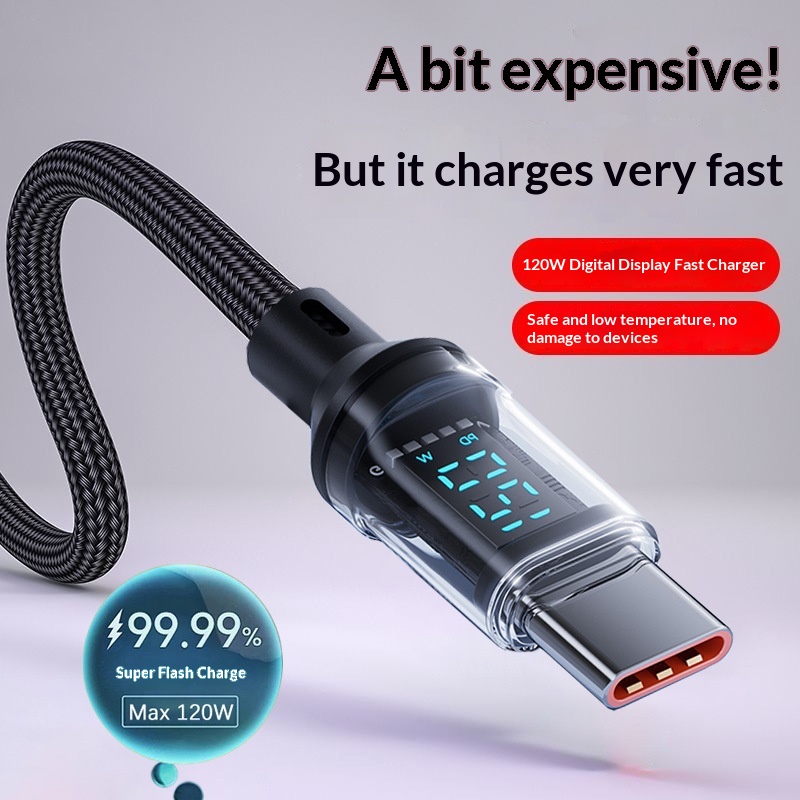 Digitex Smart Digital Display 120W Fast Dual Type-C Data Compatible With 16 Huawei Laptop Charging Cable Cross-Border_voghion.com
