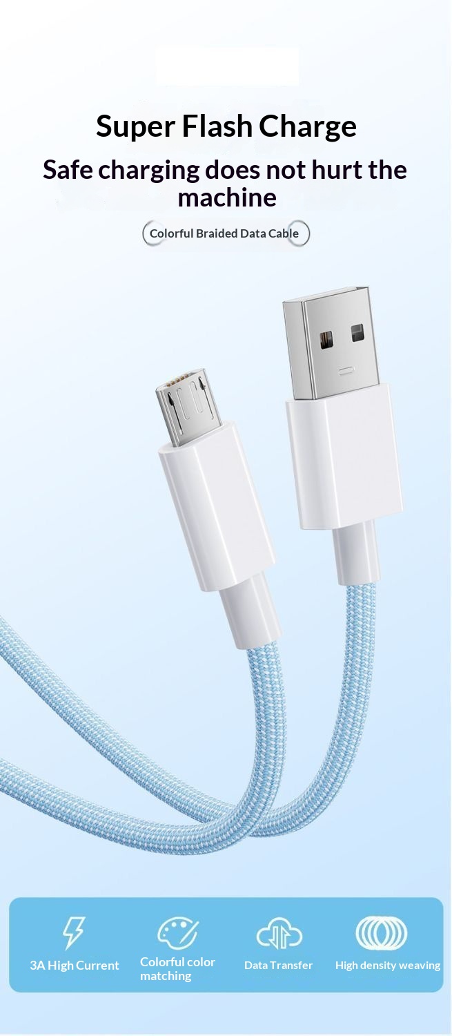 Digitex Old Style Trapezoidal Android Braided Data Cable Micro USB Dual Engine Fast Charging Compatible With Huawei OPPO Honor_voghion.com