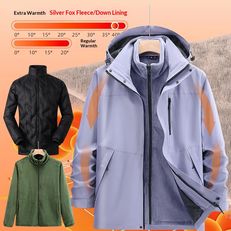 New High-Cost-Performance Solid Color Block Three-in-One Genuine Jacket With Optional Silver Fox Down Inner Liner And_voghion.com