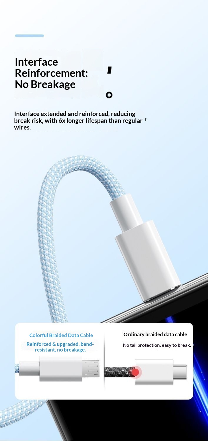 Digitex Old Style Trapezoidal Android Braided Data Cable Micro USB Dual Engine Fast Charging Compatible With Huawei OPPO Honor_voghion.com