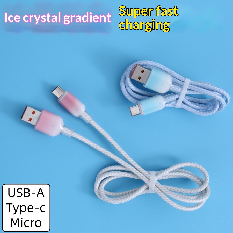 Cavo dati di ricarica super veloce Digitex 6a con gradiente di cristallo di ghiaccio trasparente adatto per Huawei Android Type-C per telefoni cellulari_voghion.com