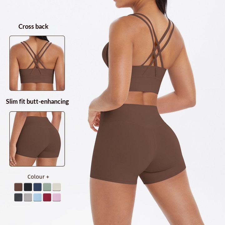 European And American Cross-Border Barely There Feel Brushed Cross Back Bra Casual Sports Hip Lift Shorts Fitness Yoga_voghion.com