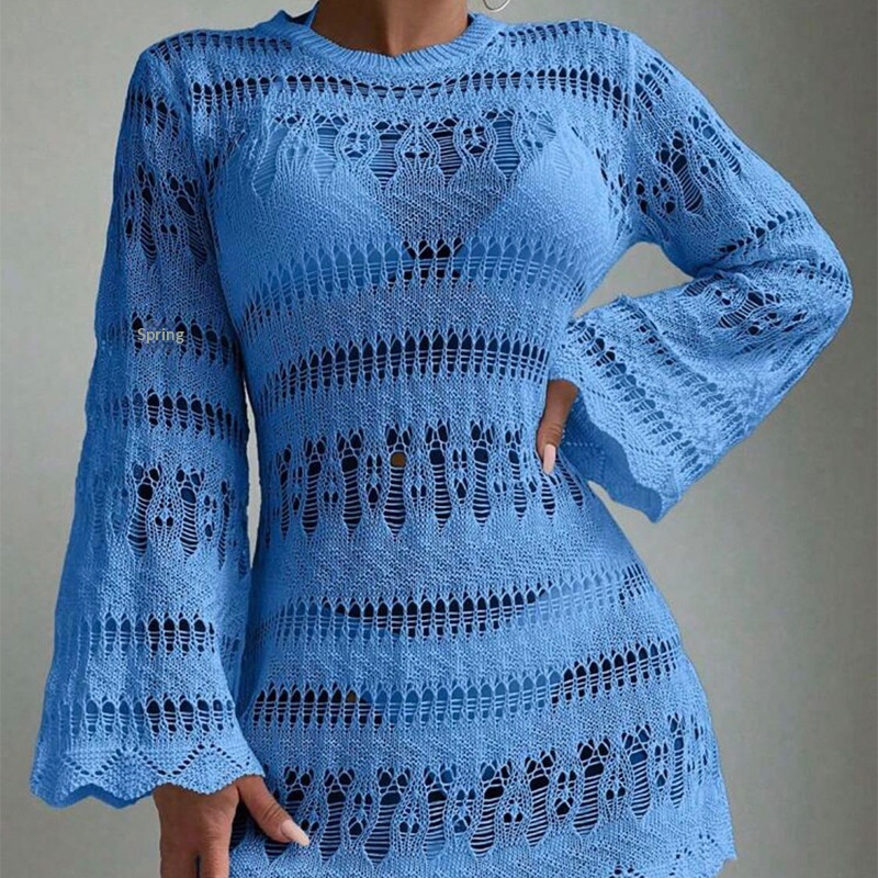 Grensoverschrijdende nieuwe lente- en herfsttrui voor dames, dun gebreid met open design, modieus en trendy, slanke pasvorm_voghion.com