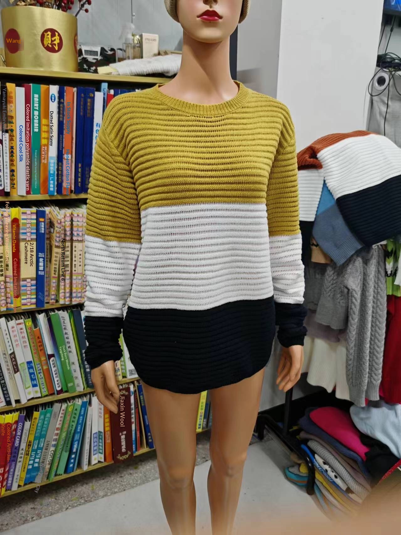 2024 New Cross-Border Top For Women, Elegant Retro Slim Fit Long Sleeve Round Neck Color-Block Knitted Sweater_desvips.com