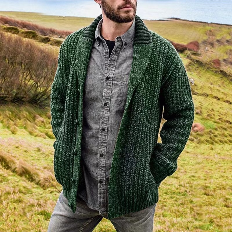 Cardigan da uomo autunno inverno 2025 europeo americano tinta unita manica lunga vestibilità slim giacca lavorata a maglia transfrontaliera_voghion.com