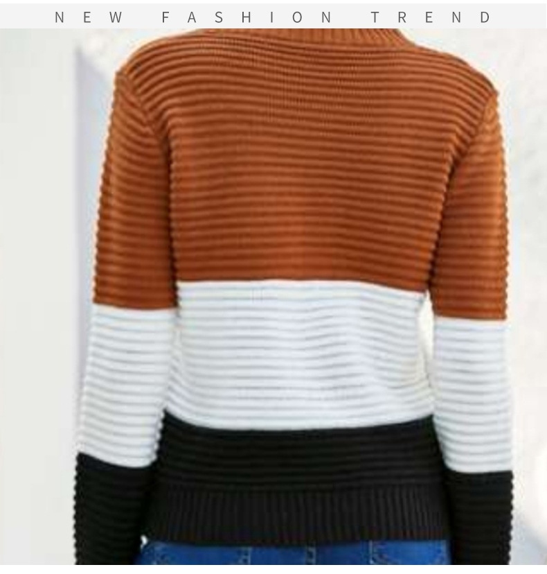 2024 New Cross-Border Top For Women, Elegant Retro Slim Fit Long Sleeve Round Neck Color-Block Knitted Sweater_desvips.com