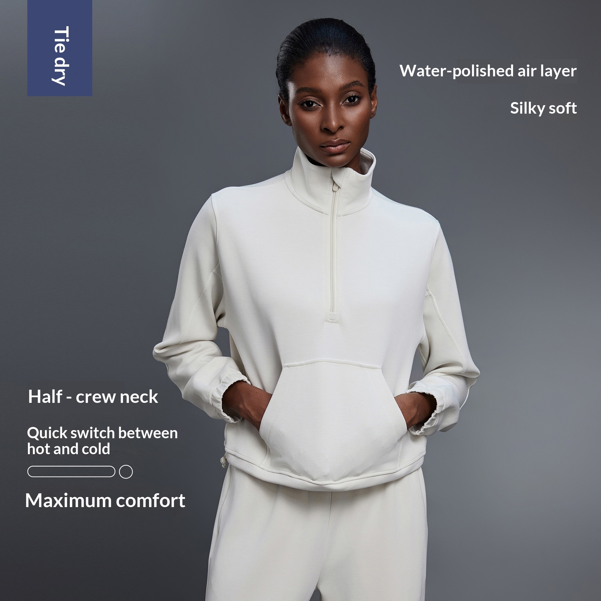 Casual Loose Half-Zip Sweatshirt For Women, Autumn Windproof Stand Collar Drawstring Hem Fitness Sports Top D25136_voghion.com