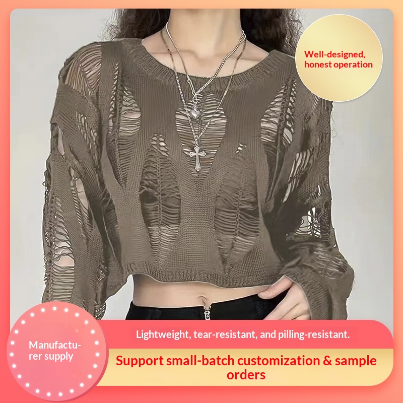 New Fashion Trend French Hollow Design Sense Knitted Cardigan For Women Niche Loose Short Top_voghion.com