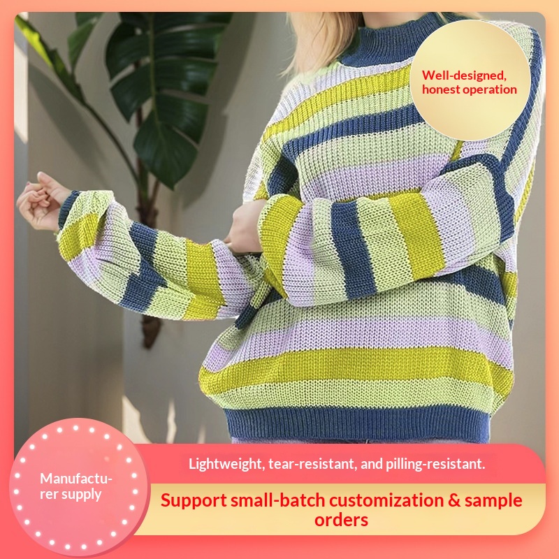 Fresh Trendy Simple Fashion Collar Striped Knitted Comfortable Soft Non-Pilling Pullover Sweater_voghion.com