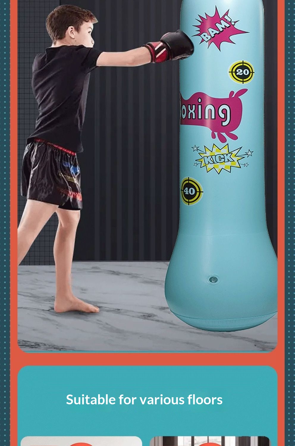 Children's Home Use Non-Tipping Post Inflatable Fitness Standing Punching Bag Kids Toy Boxing Training_desvips.com