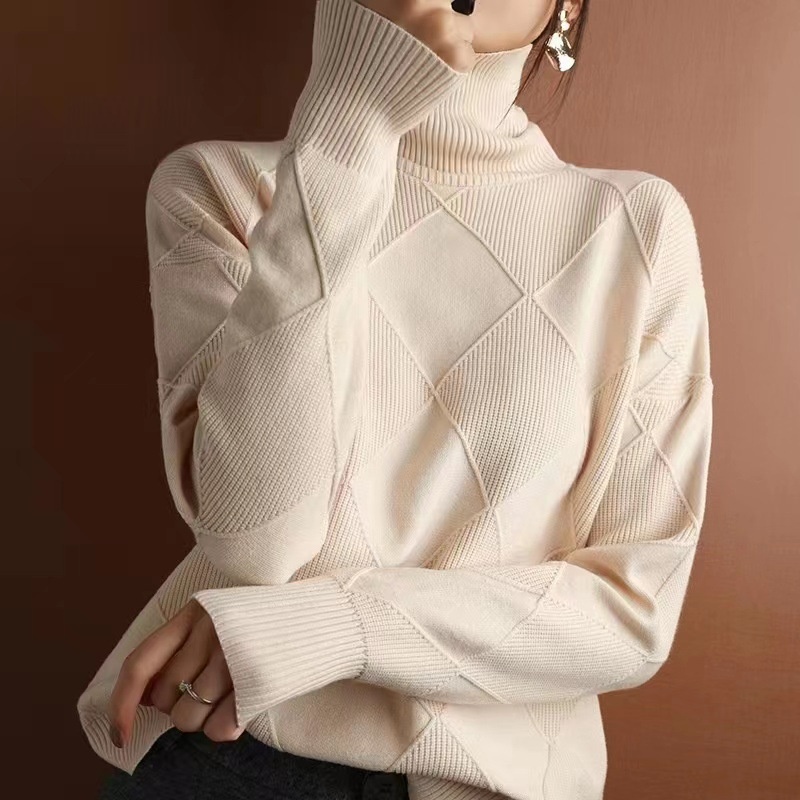 SY612#Cross-Border Foreign Trade Trendy Fashion High L Diamond Pattern Smooth Texture Solid Color Pullover Sweater_voghion.com