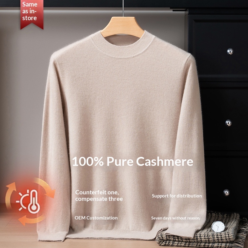 Nordmann Baby Fleece ~ 100 % reines Kaschmir Herren Halbrollkragenpullover Business Casual Warmer Pullover Strickhemd_voghion.com