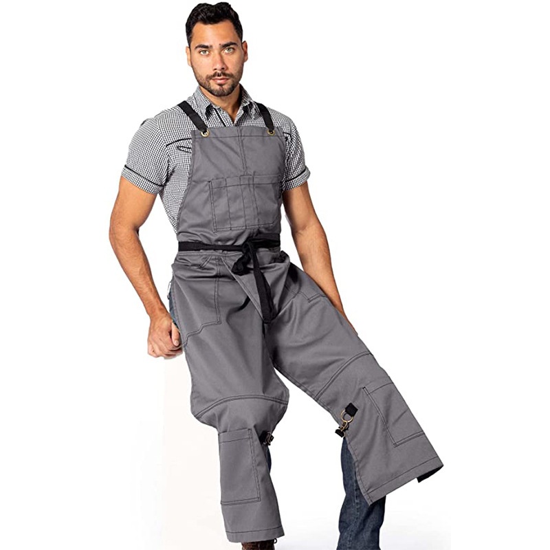 Lillian European And American Style Canvas With Adjustable Cross Straps, Split Leg Pants, Workwear For Barbers, Denim Apron_voghion.com