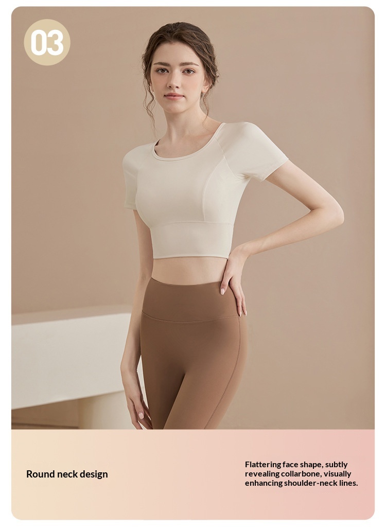 Surge Yoga Top For Women 2025 Summer Fitness Shirt Pilates Sports New Short Sleeve With Chest Pads_desvips.com