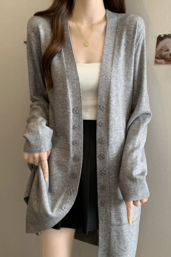 girl Real Shot ~ Loose Lazy Style Mid-Length Sweater Cardigan Coat For Women, Autumn And Winter Plus Size Fat Shawl Knitted_voghion.com