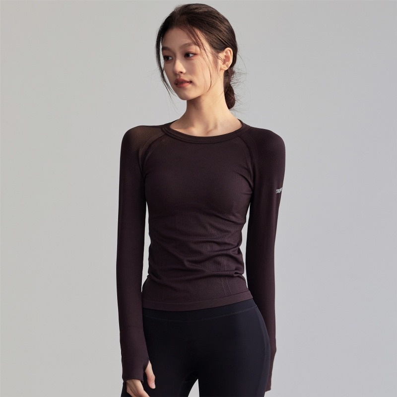 Surge Round Neck Tight Yoga Clothes Quick Dry Running Sports Tops Professional Pilates Training Elastic Long Sleeve_desvips.com