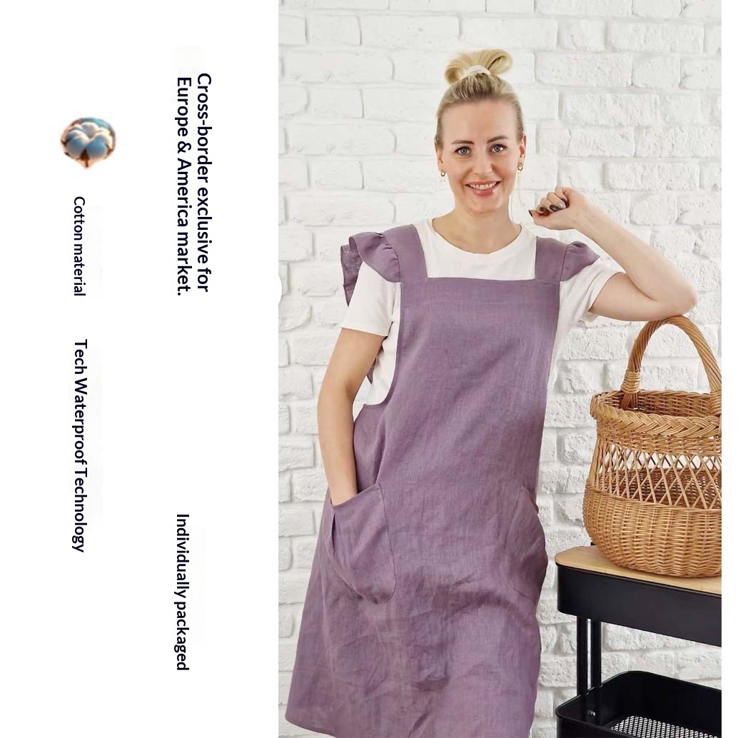 Lillian Cross-Border Apron Retro Waterproof Cotton Material Can Print Floral Simple No Tie European And American Lace_voghion.com