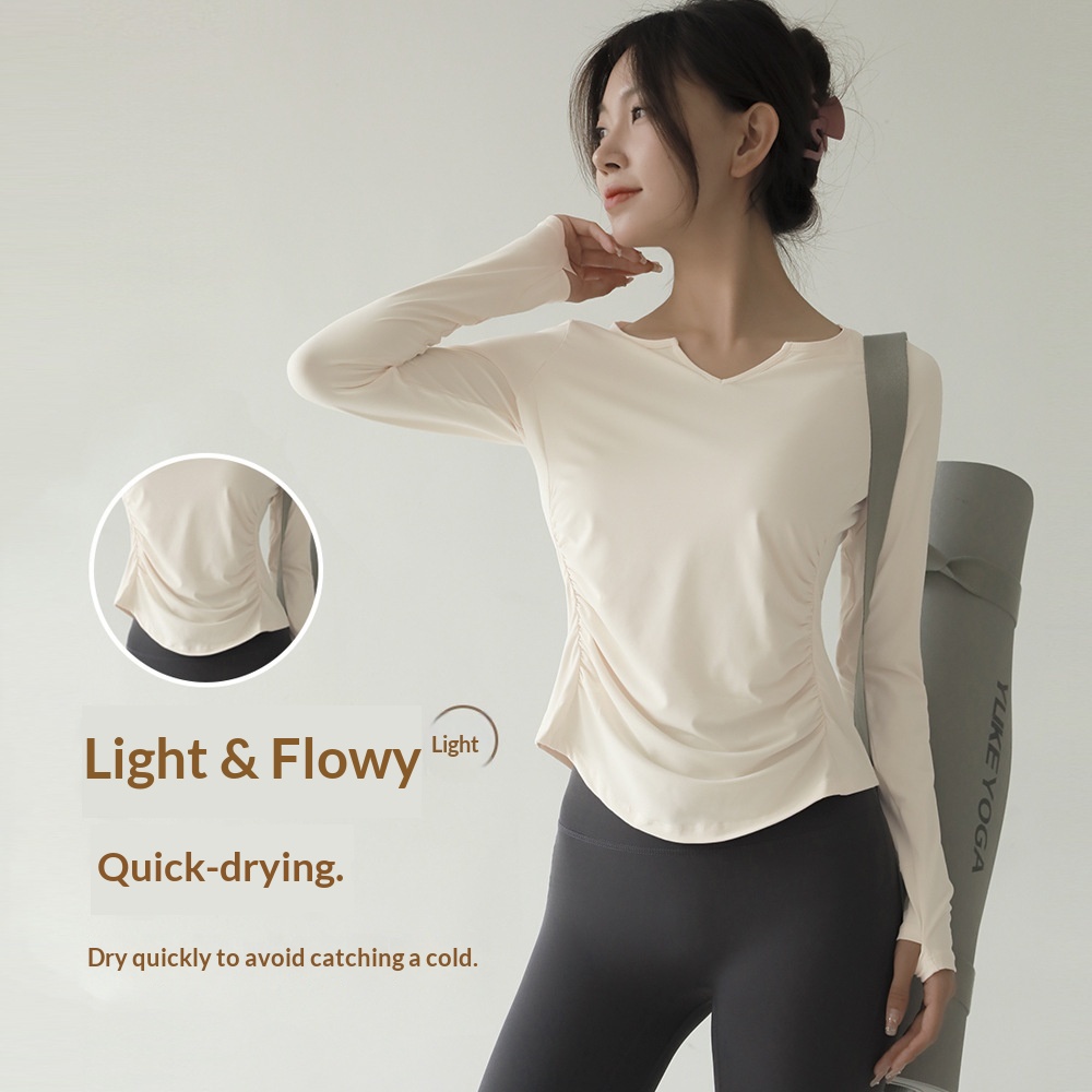 Surge Long Sleeve Top Women Loose Breathable Yoga T-Shirt Cover-Up V-Neck Quick-Dry Running Sports Fitness Wear For Autumn And_voghion.com