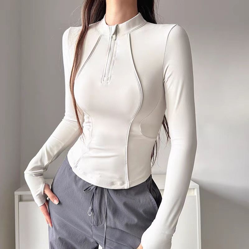 Surge Autumn Winter Yoga Wear Sports Top Women Waist Slimming Tight Fitness Clothes Half Zipper Long Sleeve Clothing Jacket_voghion.com
