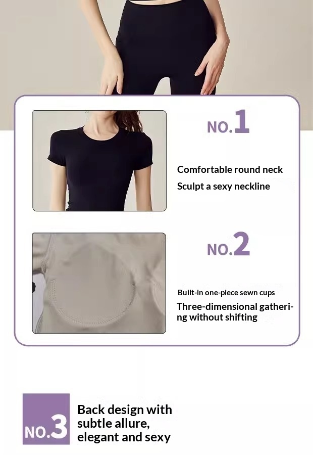 Cro-Border Beauty Back Pilate Yoga Shirt Short Sleeve Fitne T-Shirt Outer Wear New Backle Women' One-Piece_desvips.com