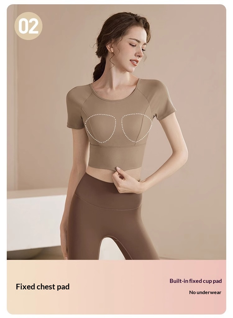 Surge Yoga Top For Women 2025 Summer Fitness Shirt Pilates Sports New Short Sleeve With Chest Pads_desvips.com