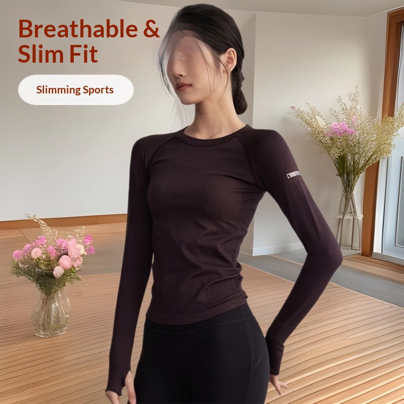 Surge Round Neck Tight Yoga Clothes Quick Dry Running Sports Tops Professional Pilates Training Elastic Long Sleeve_desvips.com