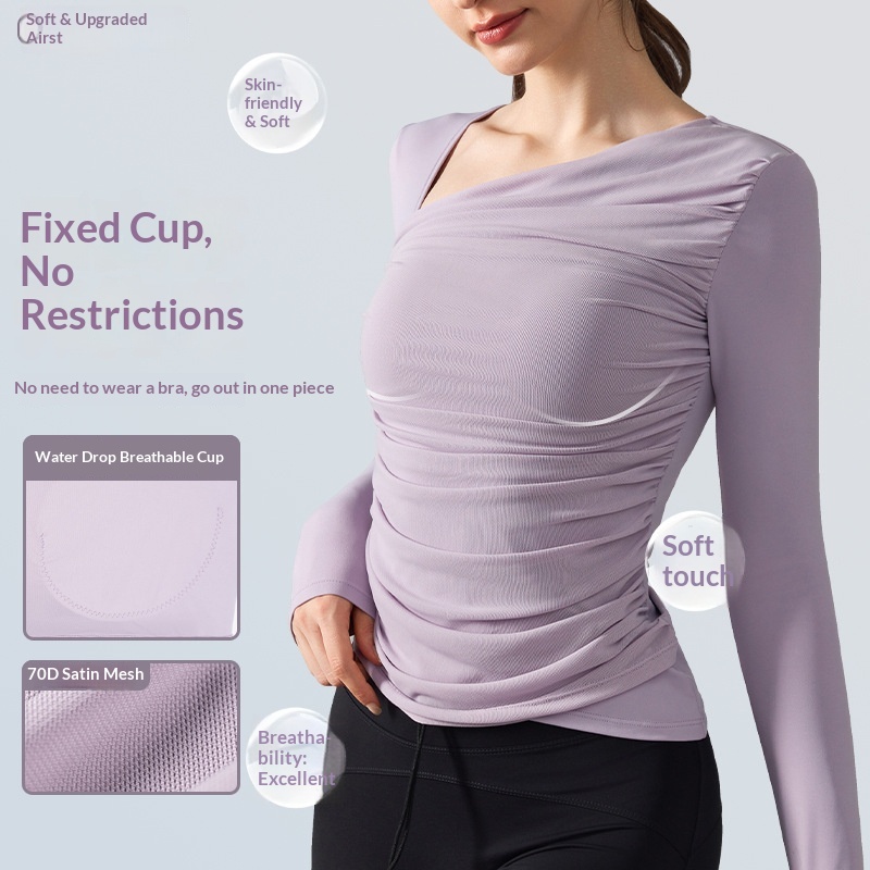Surge Women's Sports Top With Chest Pads, Fashionable Slim Fit Long Sleeve, Waist-Cinching, Slimming, Pilates, Fitness, Yoga_voghion.com