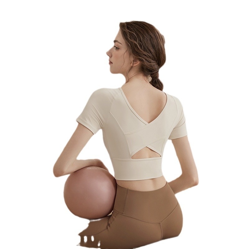 Surge Yoga Top For Women 2025 Summer Fitness Shirt Pilates Sports New Short Sleeve With Chest Pads_desvips.com