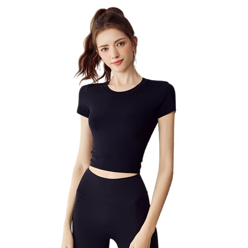 Cro-Border Beauty Back Pilate Yoga Shirt Short Sleeve Fitne T-Shirt Outer Wear New Backle Women' One-Piece_desvips.com