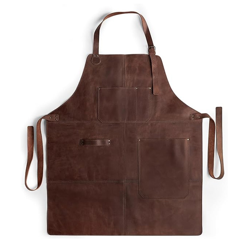 Lillian European And American Solid Color Retro PU Leather Craftsman Carpenter Multifunctional Hanging Neck Tool Apron_voghion.com
