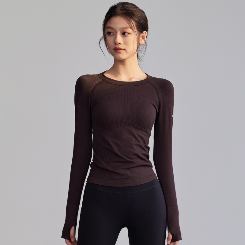 Surge Round Neck Tight Yoga Clothes Quick Dry Running Sports Tops Professional Pilates Training Elastic Long Sleeve_desvips.com