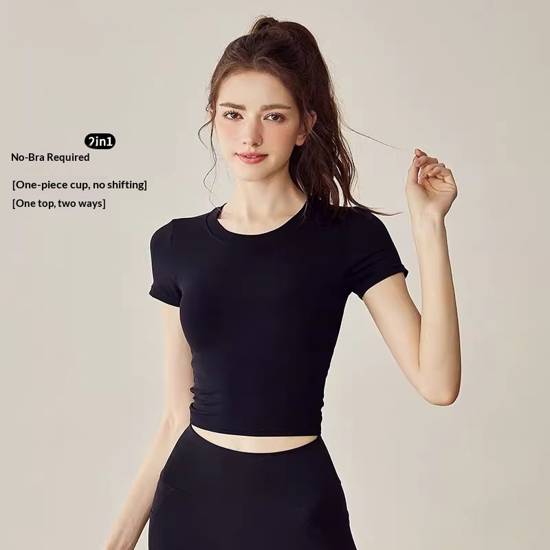 Cro-Border Beauty Back Pilate Yoga Shirt Short Sleeve Fitne T-Shirt Outer Wear New Backle Women' One-Piece_desvips.com