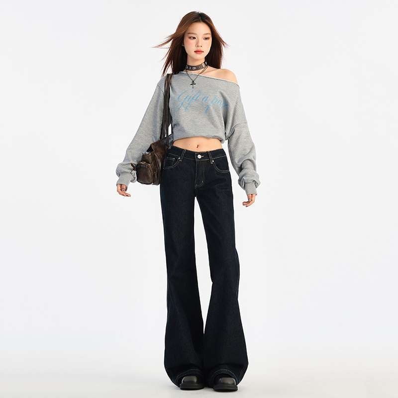 ELLE Wholesale Dropshipping American Retro Low Waist Hot Girl Flared Pants Slim Fit Slimming Autumn Winter Versatile Women's_mkmklike.com