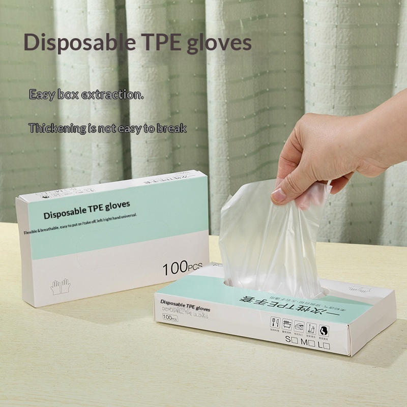 Lillian TPE Disposable Gloves Food Grade Special 100-Pack Boxed Transparent Thickened Kitchen Household Delivery Protection_voghion.com