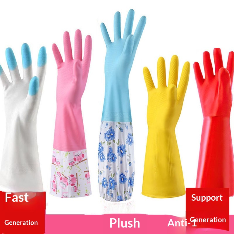 Lillian Kitchen Laundry Rubber Household Work Winter Durable Fleece Lined Dishwashing Gloves Extra Long For Washing Dishes_voghion.com