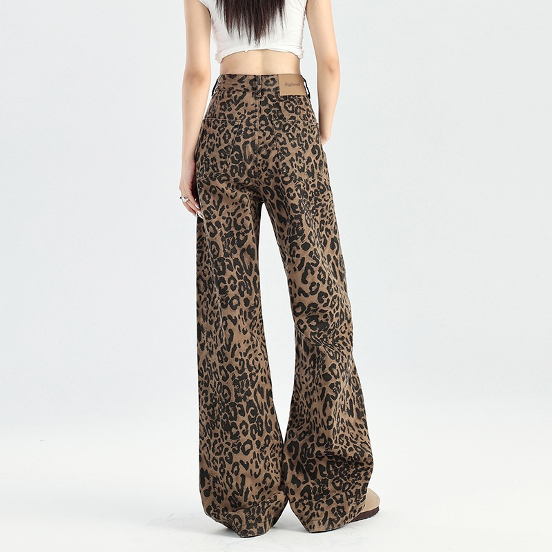 ELLE Leopard Print Wide-Leg Jeans For Women 2025 Autumn Winter New High-Waisted American Style Loose Slimming Narrow Version_mkmklike.com
