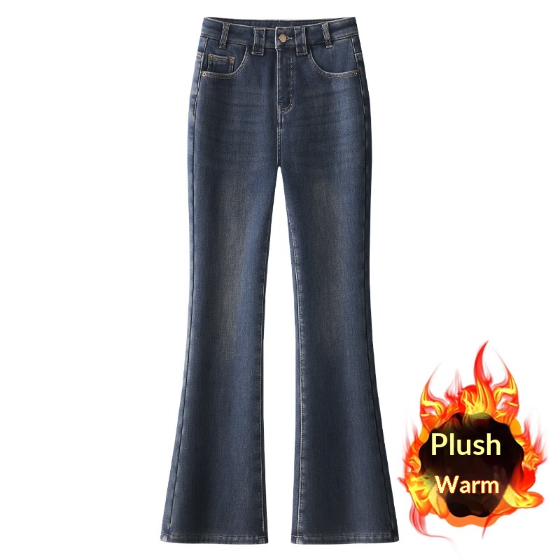 ELLE Fleece-Lined Jeans For Women, Autumn And Winter 2025 New Slim Fit Bootcut Pan, Petite Slimming High-Waisted Flared_mkmklike.com