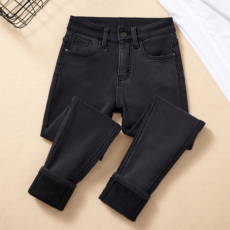 ELLE Fleece-Lined Jeans For Women, Stretchy High-Waisted Slimming Skinny , Winter New Thickened Warm Tight-Fitting Long_mkmklike.com