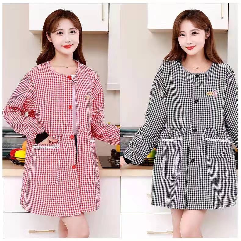 Lillian Cotton Cloth Smock Long Sleeve Apron Formal Dressing Top Housework Work Clothes Working Cleaning Kitchen Restaurant_voghion.com