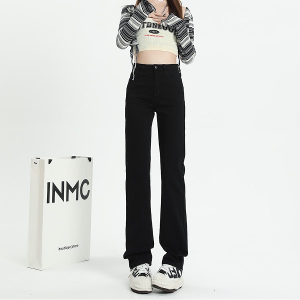 ELLE Blue Gray Straight-Leg Cigarette Jean For Women Spring 2025 New High-Waited Floor-Length Slimming Narrow Wide-Leg_mkmklike.com