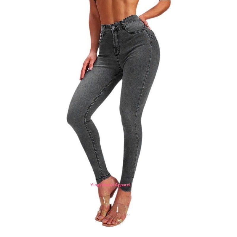 ELLE Foreign Trade Cross-Border European And American New Style Slim Fit Stretch High Waist Jeans Long Gray_mkmklike.com