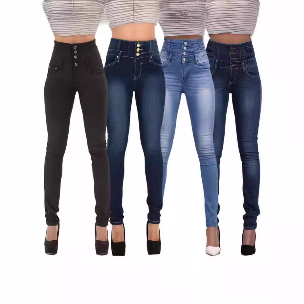 ELLE European And American Foreign Trade Cross-Border Source Stretch High-Waisted Slim Fit Skinny Jeans For Women_mkmklike.com