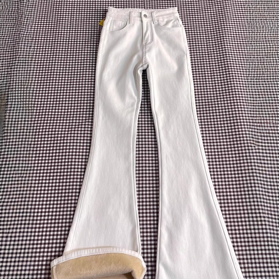 ELLE Jeans For Women, Autumn And Winter New High Waist Straight Slim Fit Plus Size Fleece Lined Flared Pants_mkmklike.com