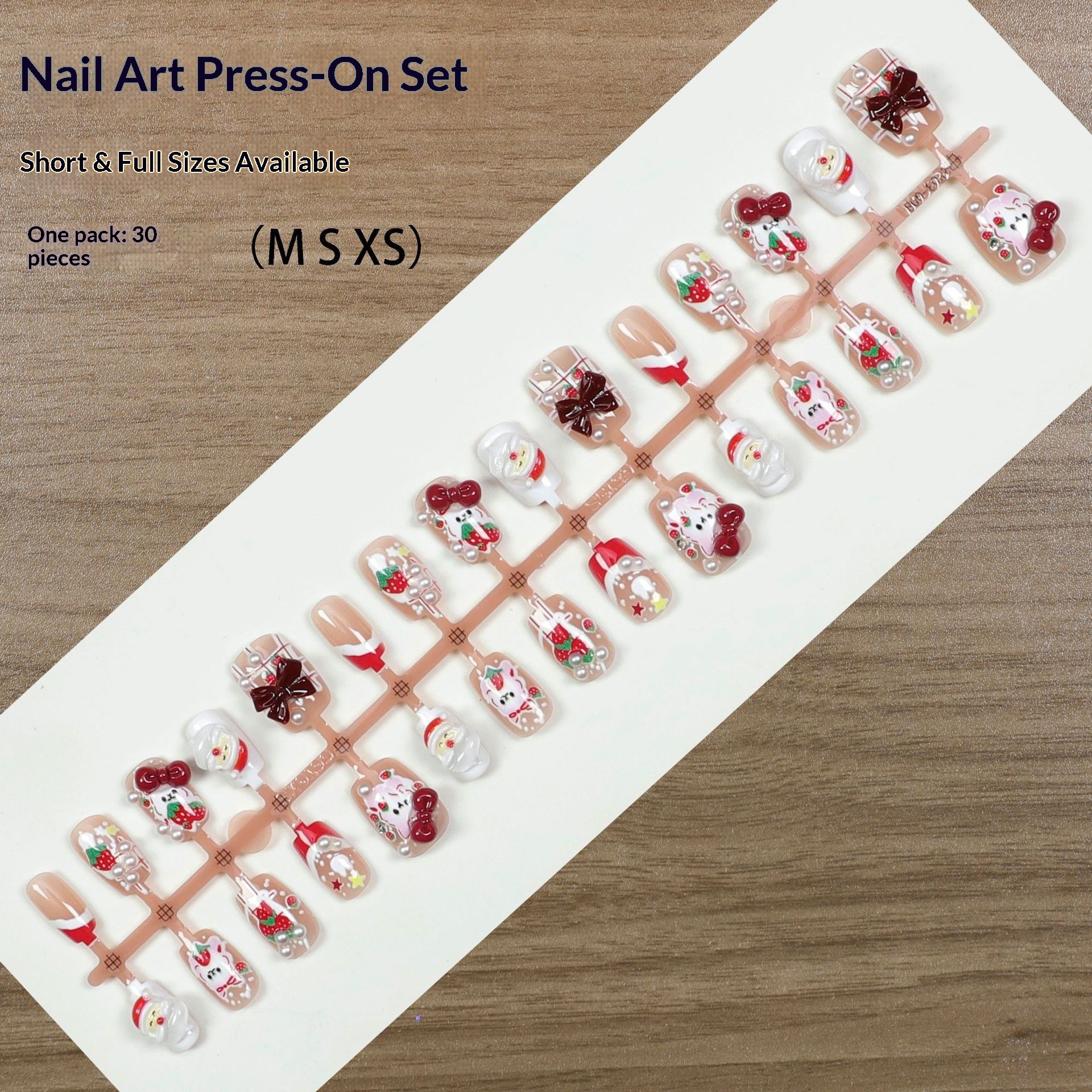 Wearable Snowman Christmas Tree Stickers Cat Eye French Polka Dot Tips 30 Pieces Almond Short Square Nail_voghion.com