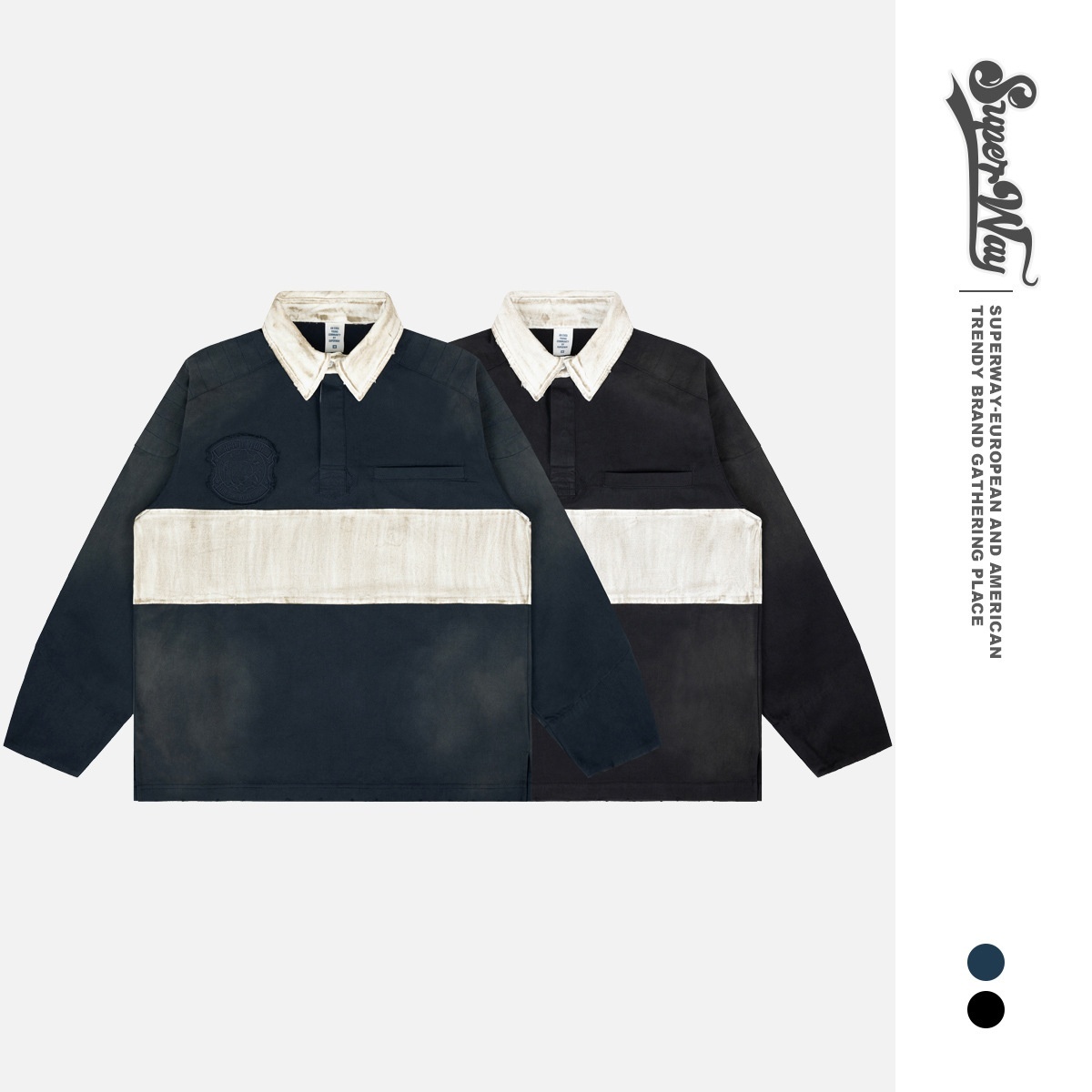 Lanhai Men's Clothing|2025 Spring Summer New European And American Trendy Brand Washed Distressed Patchwork Turn-down_voghion.com