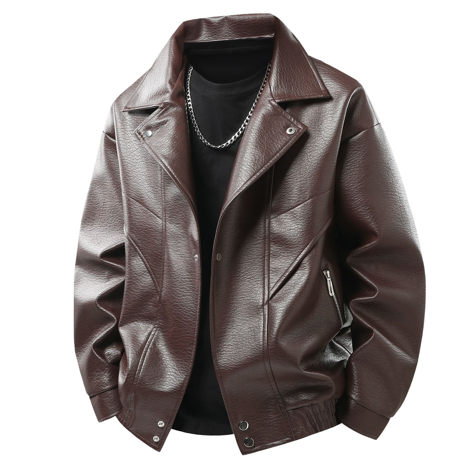 Design Sense PU Leather For Men Korean Style Trendy Handsome Motorcycle Jacket Men's Turn-Down Collar Top_voghion.com