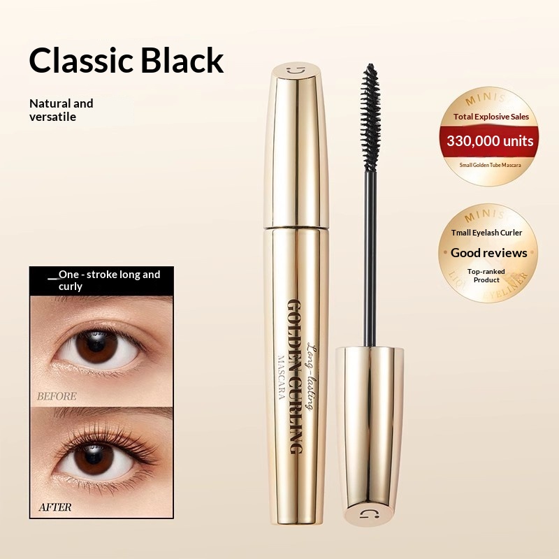 MINISO/Name Brand Small Gold Tube Slim Long Lasting Mascara Waterproof Lengthening Curling Non-Smudging Non-Removing_voghion.com