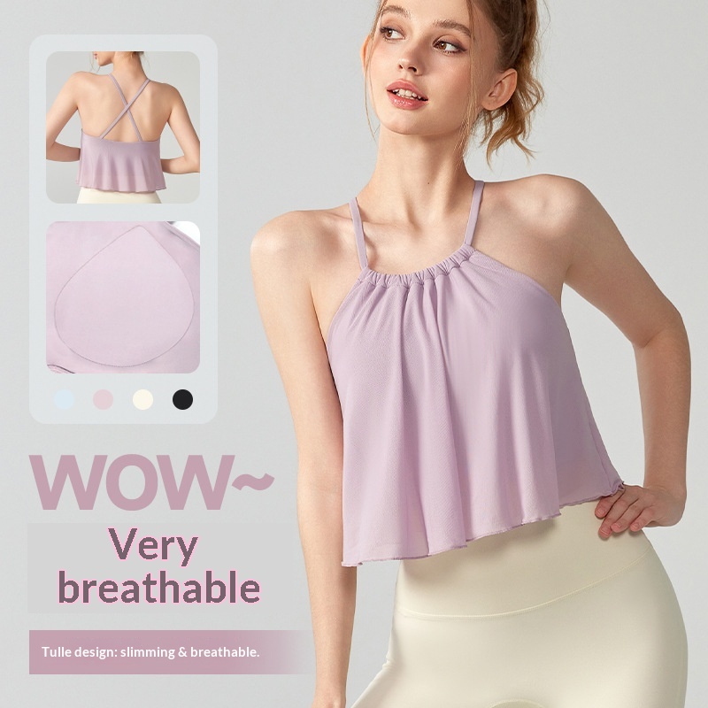 Surge İlkbahar Yaz Yeni Bulut Hissi Fileli Spor Kadın Giyim, Sabit Göğüs Pedleri, Darbeye Dayanıklı, Nefes Alabilir, Dış Giyim, Askılı Bluz_voghion.com