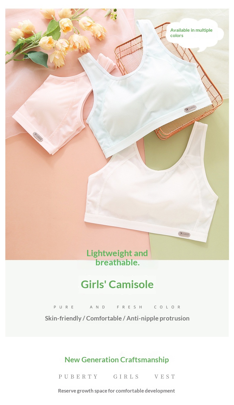 Surge Surge Girls' Underwear Developmental Period, Small Vest Middle And High School Students, Wide Shoulder Straps, Anti-Bump Bra_desvips.com